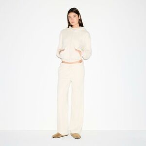 NEW Skims SMALL Cotton Fleece Straight Leg Pant & Zip Up Hoodie Set Oatmeal $182